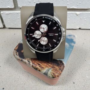 Fossil Autocross Mens Multifunctional Watch Black Silicone Strap BQ2553 Racing